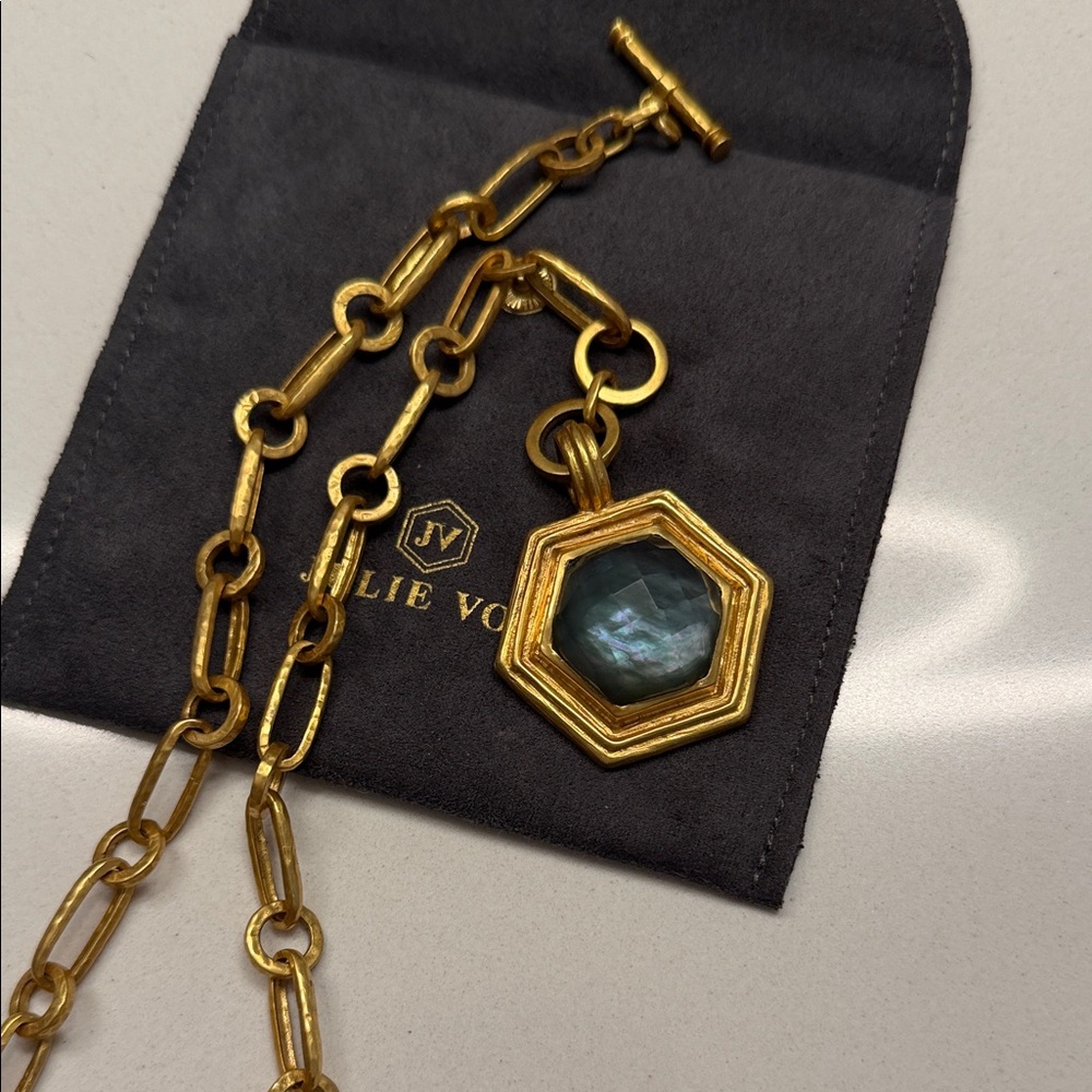 Julie Vos Gold Necklace with Mother-of-Pearl Hexagon Pendant